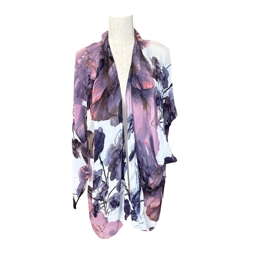 Lightweight Floral Cardigan/Vest/Shawl/Wrap with Arm Holes Purples/Whites O/S
